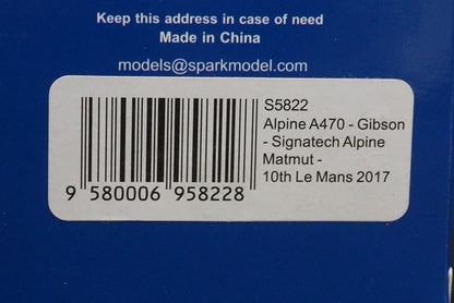 1:43 SPARK S5822 Alpine A470-Gibson-Signatech Alpine Matmut Le Mans 10th 2017 #36