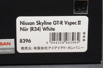 1:43 HPI 8396 MIRAGE Nissan Skyline GT-R V-spec II Nur R34 White model car