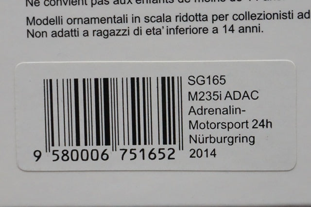 1:43 SPARK SG165 BMW M235i ADAC Adrenalin Motorsport 24h Nurburgring  2014 #309 model car