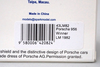 1:43 SPARK 43LM82 Porsche 956 LM winner 1982 #1 Decal processed product