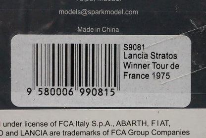 1:43 SPARK S9081 Lancia Stratos Tour de France Winner 1975 #180 model car