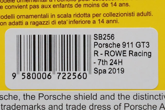 1:43 SPARK SB256 Porsche 911 GT3 R ROWE Racing SPA 24h 2019 #99