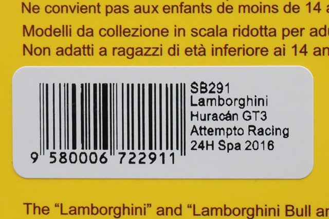 1:43 SPARK SB291 Lamborghini Huracan GT3 Attempto Racing SPA24h 2016 #100