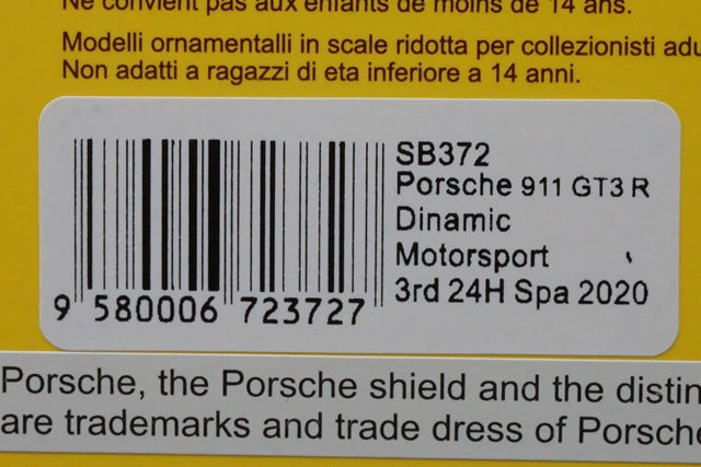 1:43 SPARK SB372 Porsche 911 GT3 R Dinamic Motorsport SPA 24h 2020 #54