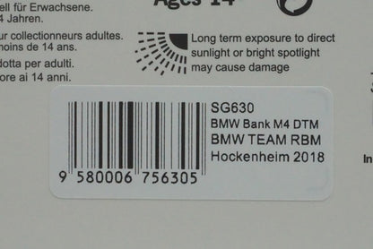 1:43 SPARK SG630 BMW Bank M4 DTM BMW TEAM RBM Hockenheim B.Spengler 2018 #7