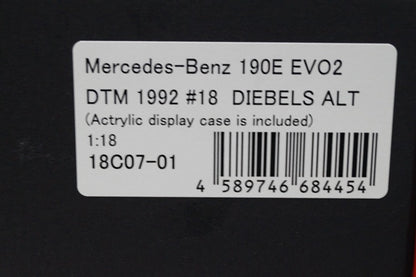 18C07-01 onemodel 1:18 Mercedes Benz 190E EVO 2 DIEBELS ALT 1992 with clear cover