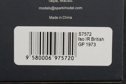 1:43 SPARK S7572 Iso IR #26 British GP 1973 model car