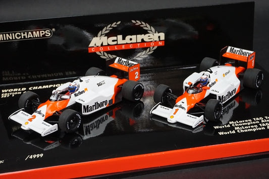 1:43 MINICHAMPS 402858601 World Champion Set 1 McLaren TAG Turbo MP4/2B 1985 #2 / MP4/2C 1986 #1