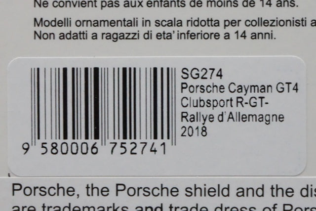 1:43 SPARK SG274 Porsche Cayman GT4 Clubsport R-GT Rllye d'Allemagne 2018 #70