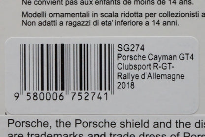 1:43 SPARK SG274 Porsche Cayman GT4 Clubsport R-GT Rllye d'Allemagne 2018 #70