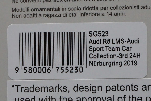 1:43 SPARK SG523 Audi R8 LMS Sport Team Car Collection Nurburgring 24h 2019 #14