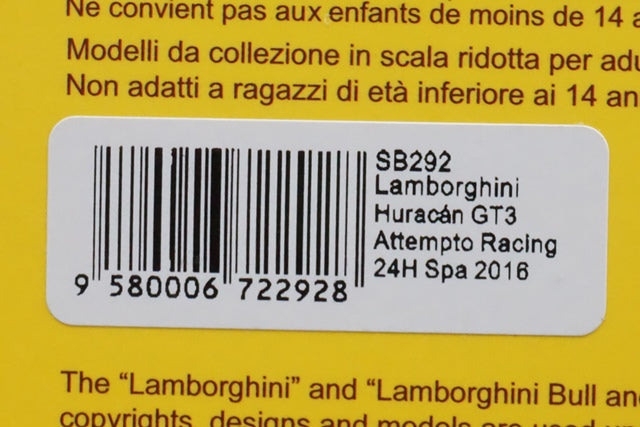 1:43 SPARK SB292 Lamborghini Huracan GT3 Attempto Racing SPA 24h 2016 #101