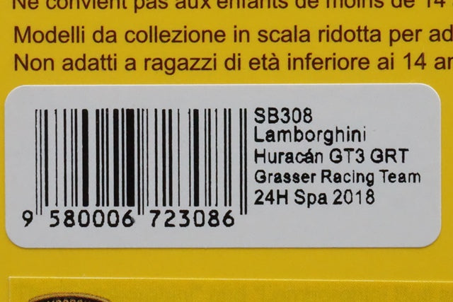 1:43 SPARK SB308 Lamborghini Huracan GT3 GRT Grasser Racing Team SPA 24h 2018 #63