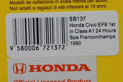 1:43 SPARK SB137 Honda Civic EF9 1st in class A1 SPA 24h Francorchamps 1990 #23