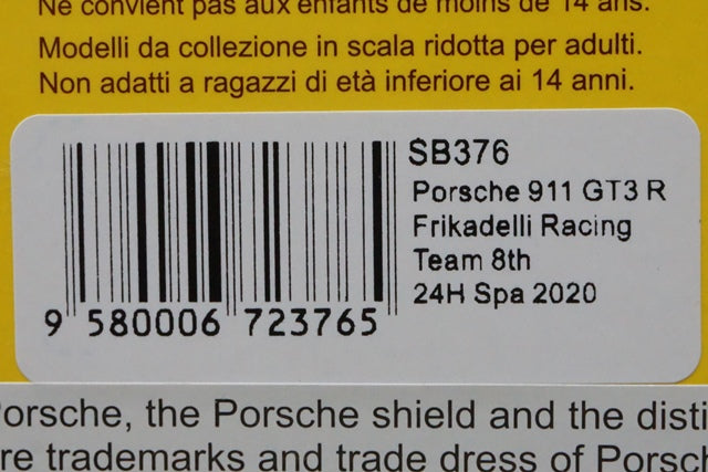 1:43 SPARK SB376 Porsche 911 GT3R Frikadlli Racing Team 8th SPA 24h 2020 #22