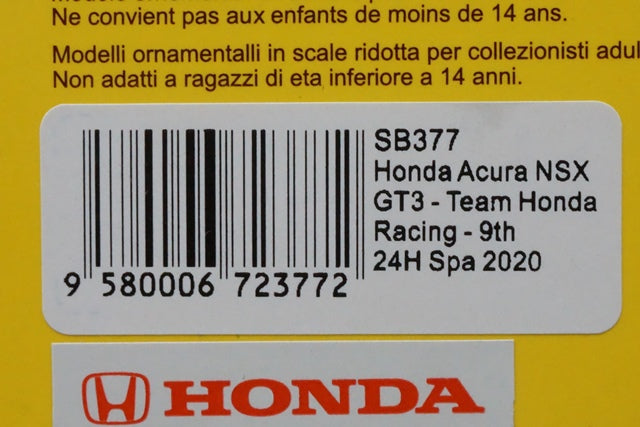 1:43 SPARK SB377 Honda Acura NSX GT3 Team Honda Racing 9th place SPA24h 2020 #29