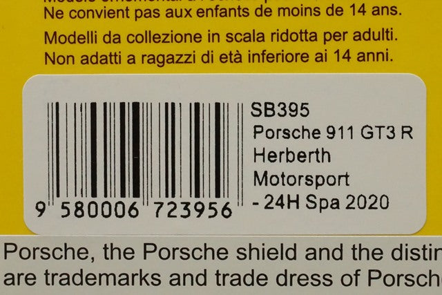 1:43 SPARK SB395 Porsche 911 GT3R Herberth Motorsport SPA 24h 2020 #991