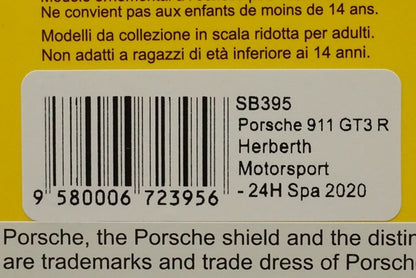 1:43 SPARK SB395 Porsche 911 GT3R Herberth Motorsport SPA 24h 2020 #991