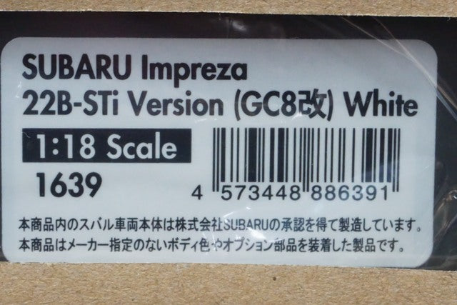 1:18 ignition model IG1639 Subaru impreza 22B-STi Version (GC8 Kai) White