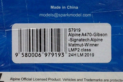 1:43 SPARK S7919 Alpine A470-Gbson-Signatech Alpine Matmut LMP2 Class Winner Le Mans 24h 2019 #36