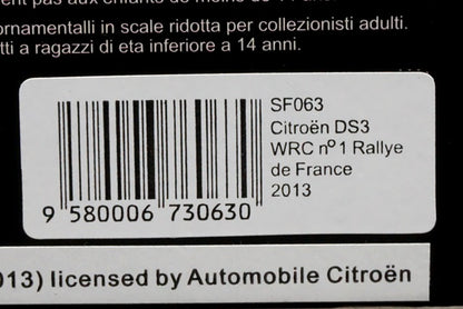 1:43 SPARK SF063 Citroen DS3 WRC France Rally 2013 #168 Limited edition of 750