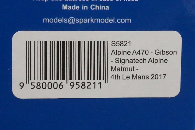 1:43 SPARK S5821 Alpine A470 Gibson #35 LM 2017 Signatech Alpine Matmut