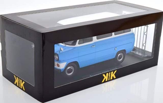 KKDC180464 KK Scale 1:18 Ford Transit Bus 1965-1970 with Roof Light Blue/White