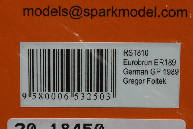 1:18 SPARK RS1810 Raceland Eurobrunn ER189 German GP G.Foitek 1989 #33 Jagermeister