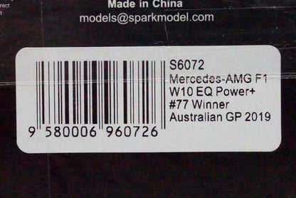 1:43 SPARK S6072 Mercedes AMG Petronas Motorsport F1 Team #77 TBC 2019 W10 EQ Power+