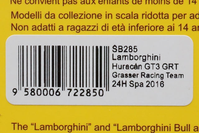 1:43 SPARK SB285 Lamborghini Huracan GT3 GRT Grasser Racing Team SPA 24h 2016 #16