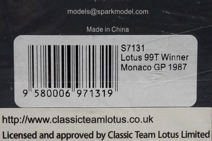 1:43 SPARK S7131 Lotus 99T Monaco GP 1987 Winner #12 A.Senna