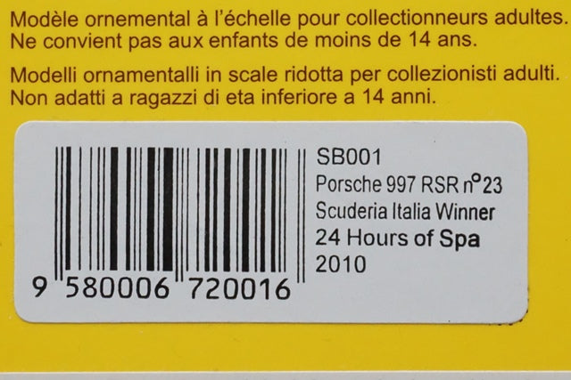 1:43 SPARK SB001 Porsche 997 RSR Scuderia Italia Winner SPA 24h 2010 #23