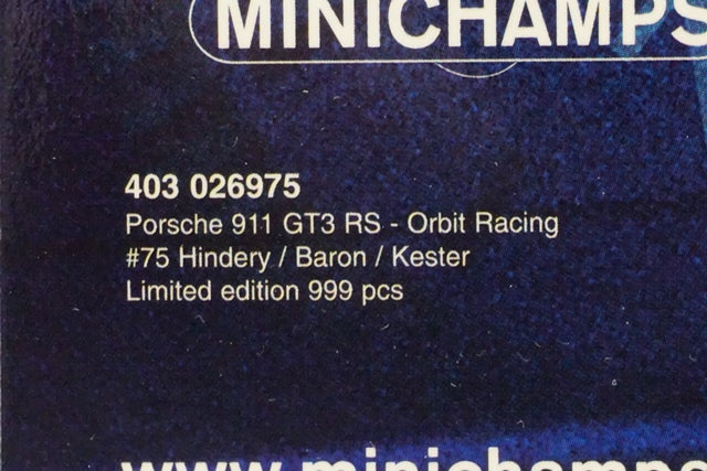 1:43 MINICHAMPS 403026975 Porsche GT3 RS Orbit Racing Le Mans 2002 #75 model car