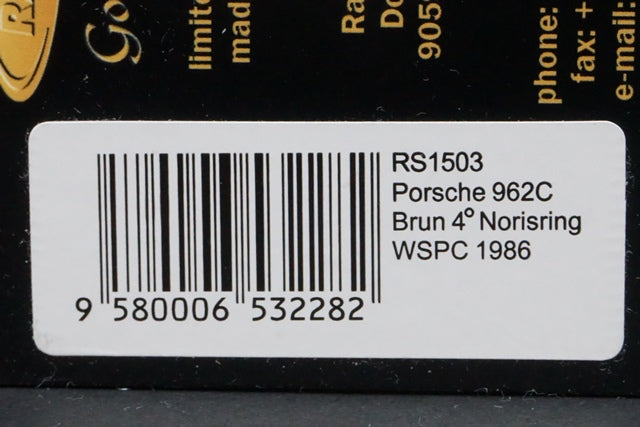 1:43 SPARK RS1503 Raceland Porsche 962C Brun Norislink WSPC F.Jelinski 1986 #38