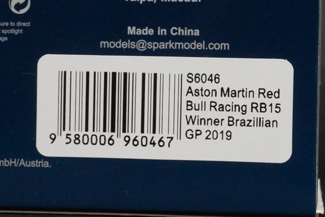 1:43 SPARK S6046 Aston Martin Red Bull Racing RB15 Brazilian GP 2019 #33 M.Verstappen