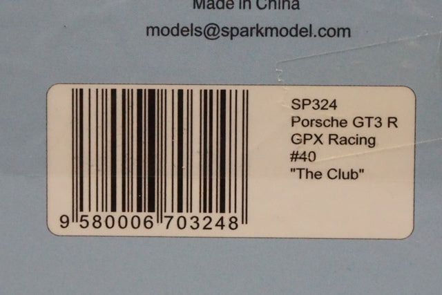 1:43 SPARK SP324 Porsche GT3 R GPX Racing 2020 #40 The Club GULF