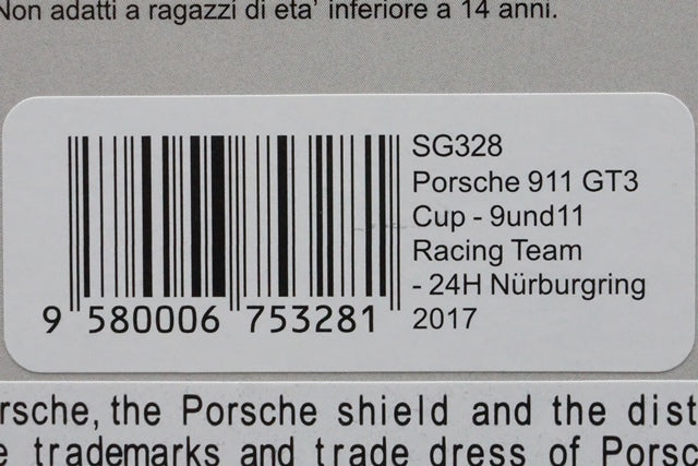 1:43 SPARK SG328 Porsche 911 GT3 Cup 9und11 Racing Team Nurburgring 24h 2017 #63