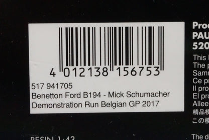 1:43 MINICHAMPS 517941705 Ford Benetton B194 M.Schumacher Belgian GP 2017