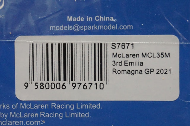 1:43 SPARK S7671 McLaren MCL35M Emilia Romagna GP 2021 #4 L.Norris