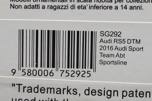 1:43 SPARK SG292 Audi RS5 DTM #51 2016 Audi Sport Team Abt Sportsline model car