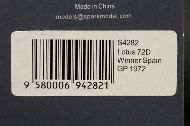 1:43 SPARK S4282 Lotus 72D Spain GP Winner 1972 #5 E.Fittipaldi