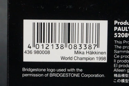 1:43 MINICHAMPS 436980008 McLaren Mercedes MP4/13 1998 World Champion #8 M.Hakkinen