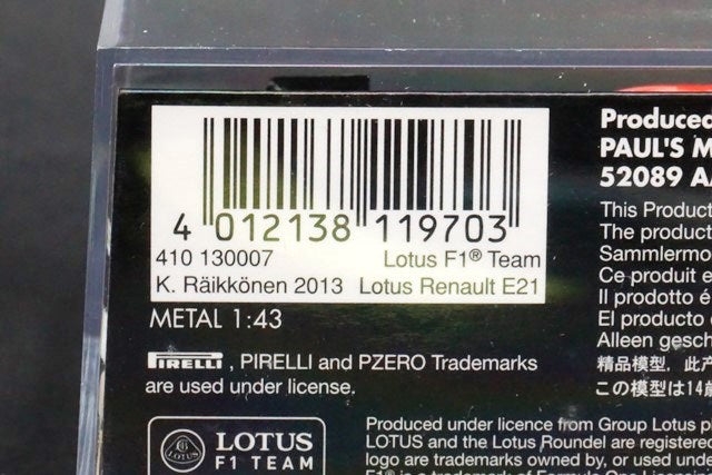 1:43 MINICHAMPS 410130007 Lotus Renault E21 2013 #7 K.Raikkonen