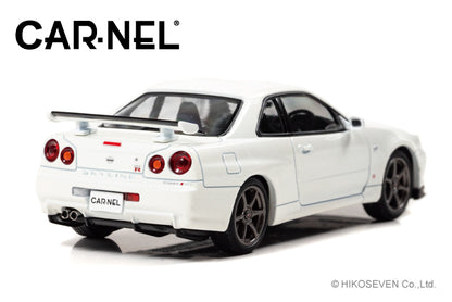 CN430204 CAR-NEL 1:43 Nissan Skyline GT-R V spec II Nur BNR34 2002 White Pearl