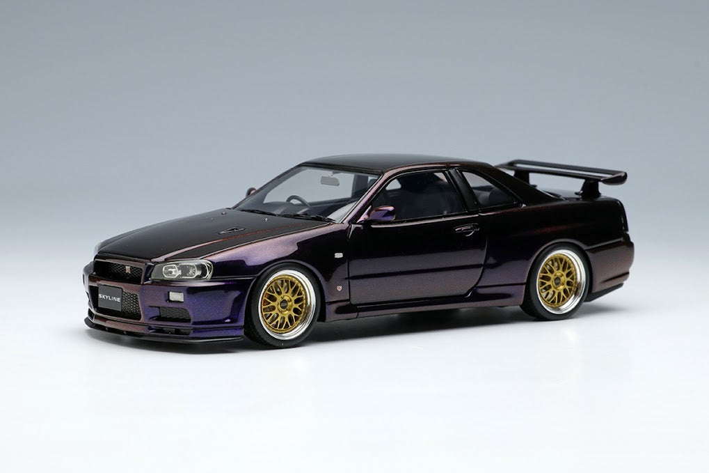 EM509E MakeUp EIDOLON 1:43 Nissan Skyline GT-R (BNR34) V-spec II 2000 (BBS LM Wheel) Midnight Purple 3