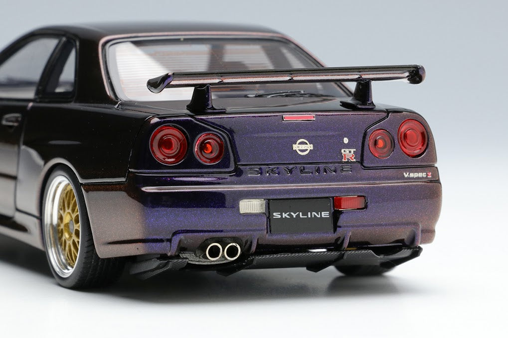 EM509E MakeUp EIDOLON 1:43 Nissan Skyline GT-R (BNR34) V-spec II 2000 (BBS LM Wheel) Midnight Purple 3