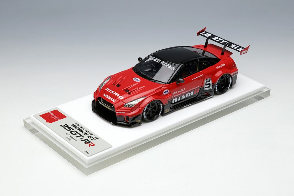 LB014A MakeUp EIDOLON 1:43 LB-Silhouette WORKS GT 35GT-RR GT Wing ver. Red/Black