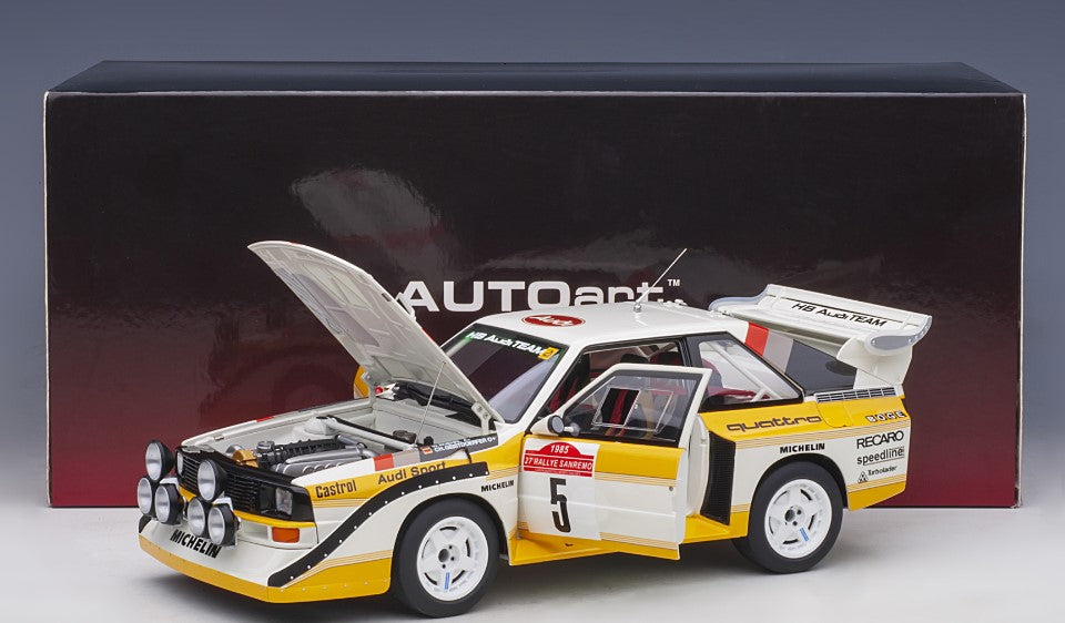 88503 AUTOart 1:18 Audi Sporttro S1 WRC 1985 #5 Roll / Gist Dolfer Sanremo Rally Winner