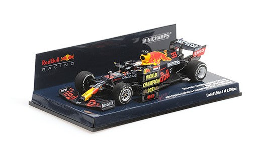 410212333 MINICHAMPS 1:43 Honda Red Bull Racing RB16B M. Verstappen Abu Dhabi GP 2021 Winner World Champion with Pit Board