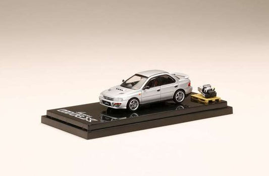 HJ642013AS Hobby JAPAN 1:64 Subaru Impreza WRX GC8 1992 w/Engine Display Model Light Silver Metallic